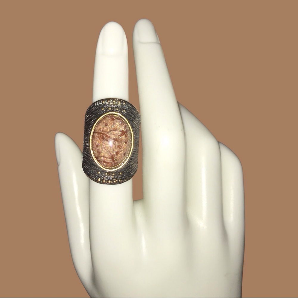 Vintage Copper Color Oval Glass Statement Ring